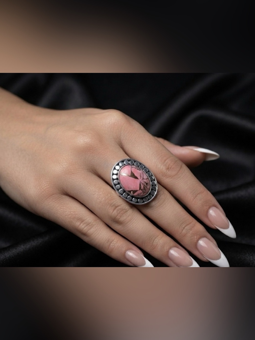 Sterling Silver Pink Turquoise Beaded Halo Ring
